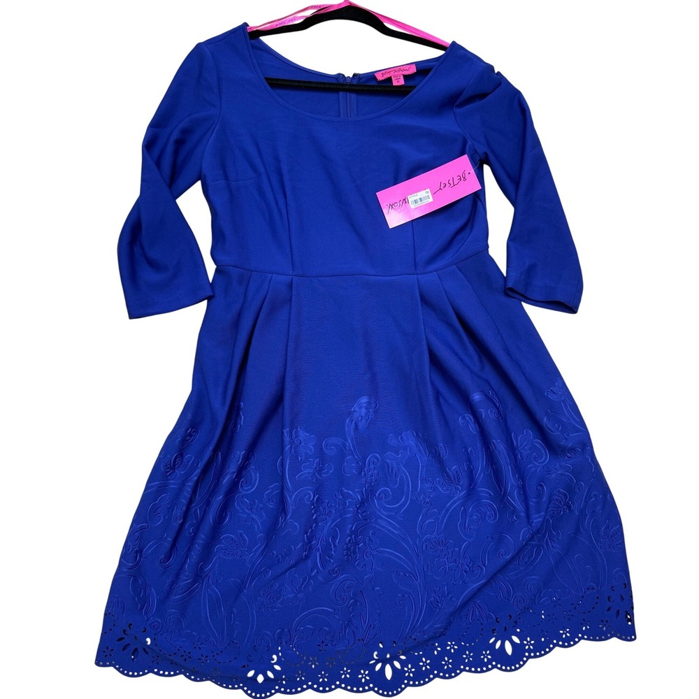 Betsey Johnson Cobalt Blue Laser Cut Scallop Hem Dress FE05K32P Womens 10 NWT